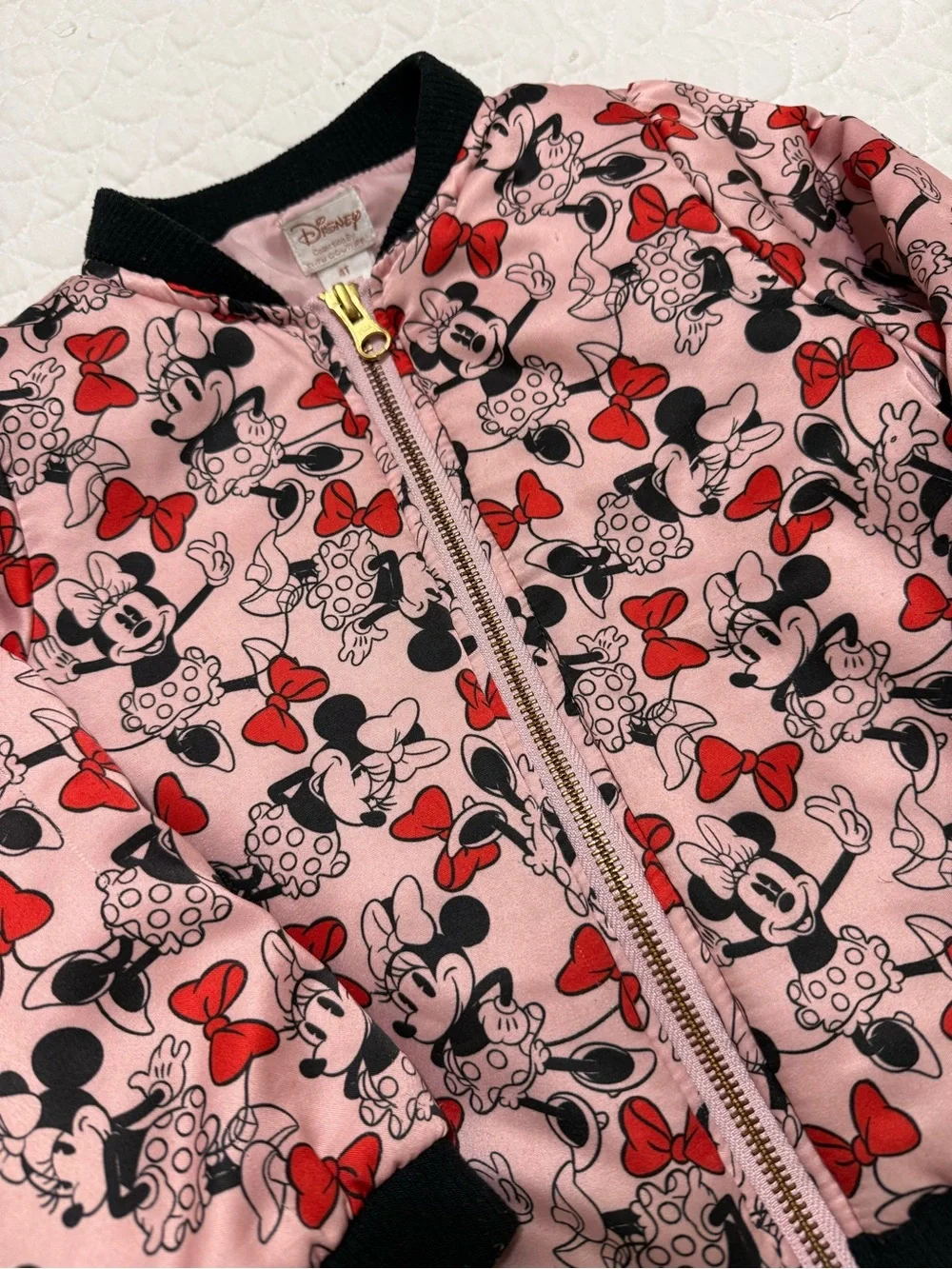 Disney Pink Minnie Mouse Jacket with Red Bows and Black Trim